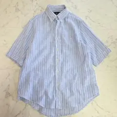 ラルフローレン 麻 リネン ブルー ストライプシャツ メンズ Sサイズ