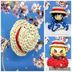 選べるリボンカラー20色☆ぬいぐるみ用カンカン帽・楕円（アイボリー）①のサムネイル