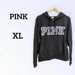 ✨️PINK ブラックパーカー【XL】裏起毛 レディース 長袖 パーカー 黒