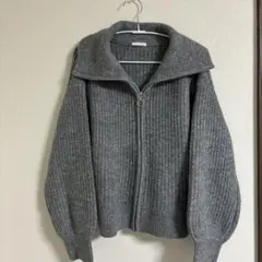 【新品】GU パフィータッチジップニットブルゾン グレー