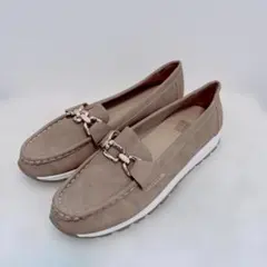 ゴールドチェーン 厚底ビットローファー ベージュ/オーク 24.5cm