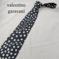 ヴァレンティノ・ガラヴァーニ　ネクタイ　濃紺　幾何学模様　絹【n2581】
