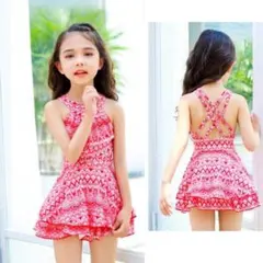 ワンピース水着 100cm ピンク系 幾何学模様