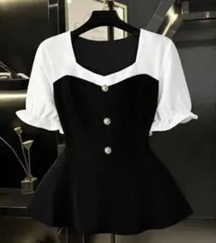 ペプラムトップス ブラック・ホワイト