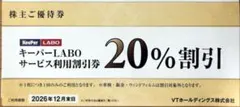 VTホールディングス 株主優待券 キーパーラボ サービス割引券 20%割引