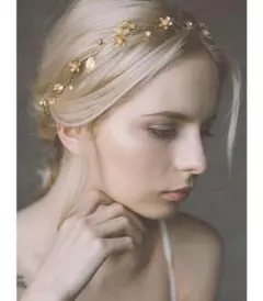 ウェディング ヘッドピース ヘアアクセサリー 髪飾りブライダルリーフゴールドf
