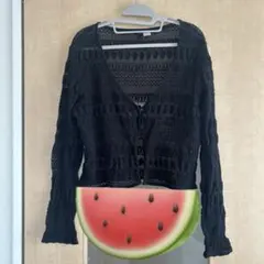 H&M DIVIDED ブラック クロシェ編み カーディガン XLのサムネイル