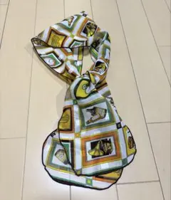 レトロ柄 ロングスカーフ ヴィンテージ風 オレンジ系