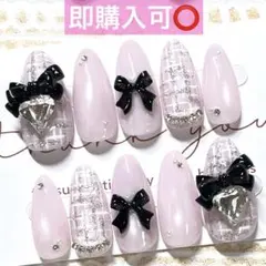 ネイルチップ現品オーダー量産型フレンチガーリーツイードスナ系マグネット白ピンク黒