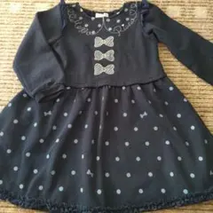 メゾピアノ　ネイビー　ドット柄　ラメ　ワンピース　120cm