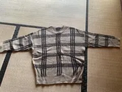 ベージュ チェック柄 ニットセーター