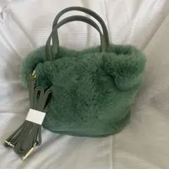 ファートートバッグ＆ファーマフラーセット グリーン