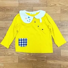 【ベイビーチアー】ネコ襟長袖カットソー 猫 90cm イエロー 男女兼用
