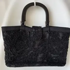 ビーズ刺繍 ブラックハンドバッグ