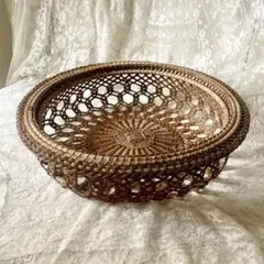 S.様専用【希少】19世紀ラタンパニエ　ラウンド型バスケットフランスアンティーク