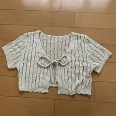 アイボリー レース編み クロップドカーディガン