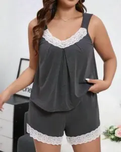 【大きいサイズ】タンクトップ&ショートパンツ5L~6L(4XL~5XL)白グレー
