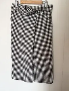 チェック柄タイトスカート ブラック/ホワイト デザインスカート　膝下