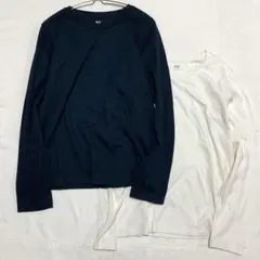【ユニクロ】２枚セット クルーネックTシャツ カットソー 綿混 長袖 無地 M