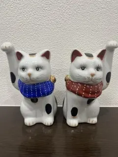 招き猫 ペア 陶器製 置物　アンティーク