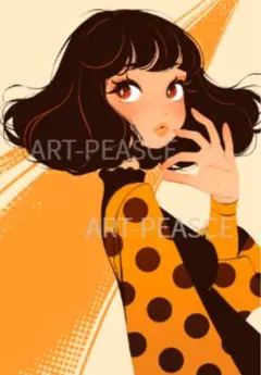 オレンジと黒のドット柄イラスト　デジタルアート