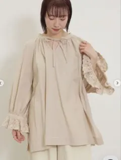 サマンサモスモス 袖口レーススキッパーチュニック キナリ