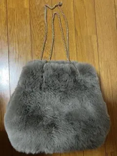 値下げ中/グレー ファーショルダーバッグ チェーンバッグ