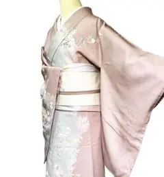 A124愛華 着物 訪問着　萩　菊　仕付け糸　正絹　美品　フォーマル　167cm