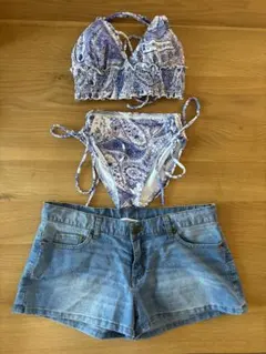 ペイズリー柄セパレート水着&デニムショーツ