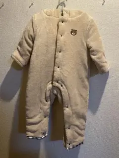 ベージュ フリースロンパース クマ刺繍　西松屋　70