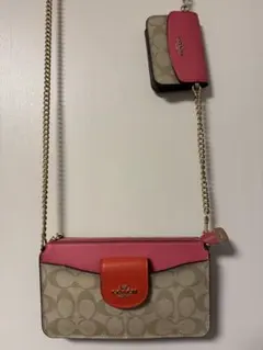 コーチ ポピー クロスボディー　チェーンショルダーバッグ ピンク オレンジ