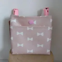 移動ポケット・ラミネート・ふたなし・マチあり・前ポケットタイプ②くすみピンクリボ