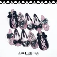 【現品】 ネイルチップ 地雷系 量産型 ゴテゴテ Y2K 推し活 姫ギャル 黒