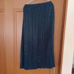 新品未使用【ZARA】プリーツロングスカート　ウエストゴム　サテン　ネイビー