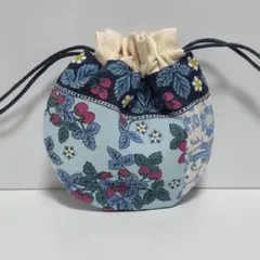 ブルーのアニマルフォレスト　ミニミニ まんまる 巾着　ハンドメイド