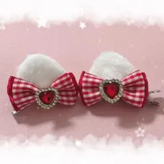 ♡もこふわ猫耳ヘアクリップ 白×赤リボン♡ 量産型 地雷系 推し活 ヘアメ 9