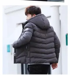 グレー キルティング 中綿ジャケット　コードフード付き