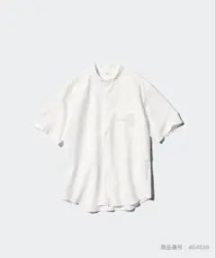 UNIQLO コットンリネンスタンドカラーシャツ 半袖 S ホワイト