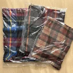 チェック フリンジ付き ストール 3点