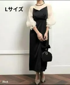 【美品】epic day サテンタイト　シースルーロングドレス　Lサイズ