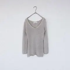 Ｍプル／Vネックリネンニット／ベージュ／36(Ｓ)