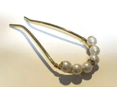 パール かんざし ヘアアクセ U字 ラインストーン