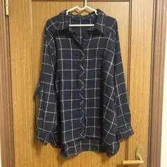 ネイビー チェック柄 長袖シャツ