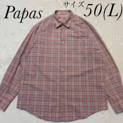 パパス　Papas パステルカラー長袖チェックシャツ　サイズ50(L)のサムネイル