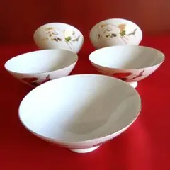 鶴と松模様　ご飯茶碗　5個セット