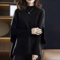 週末SALE ニット　ベスト　無地　シンプル　フリーサイズ  黒　ブラック　冬