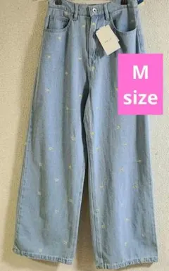 しまむら★Helm★花柄刺繍 デニムストレートパンツ ★新品★Msizeアベイル