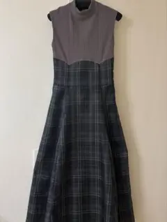 dazzlin チェックノースリーブコルセットワンピース グレー