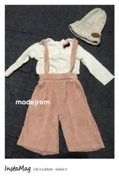 2way古着風ベビーピンクコーデュロイサロペット