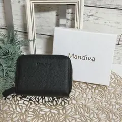 ブラック レザー ミニ財布　コンパクト　お札折らずに収納　プレゼント　天然本牛革